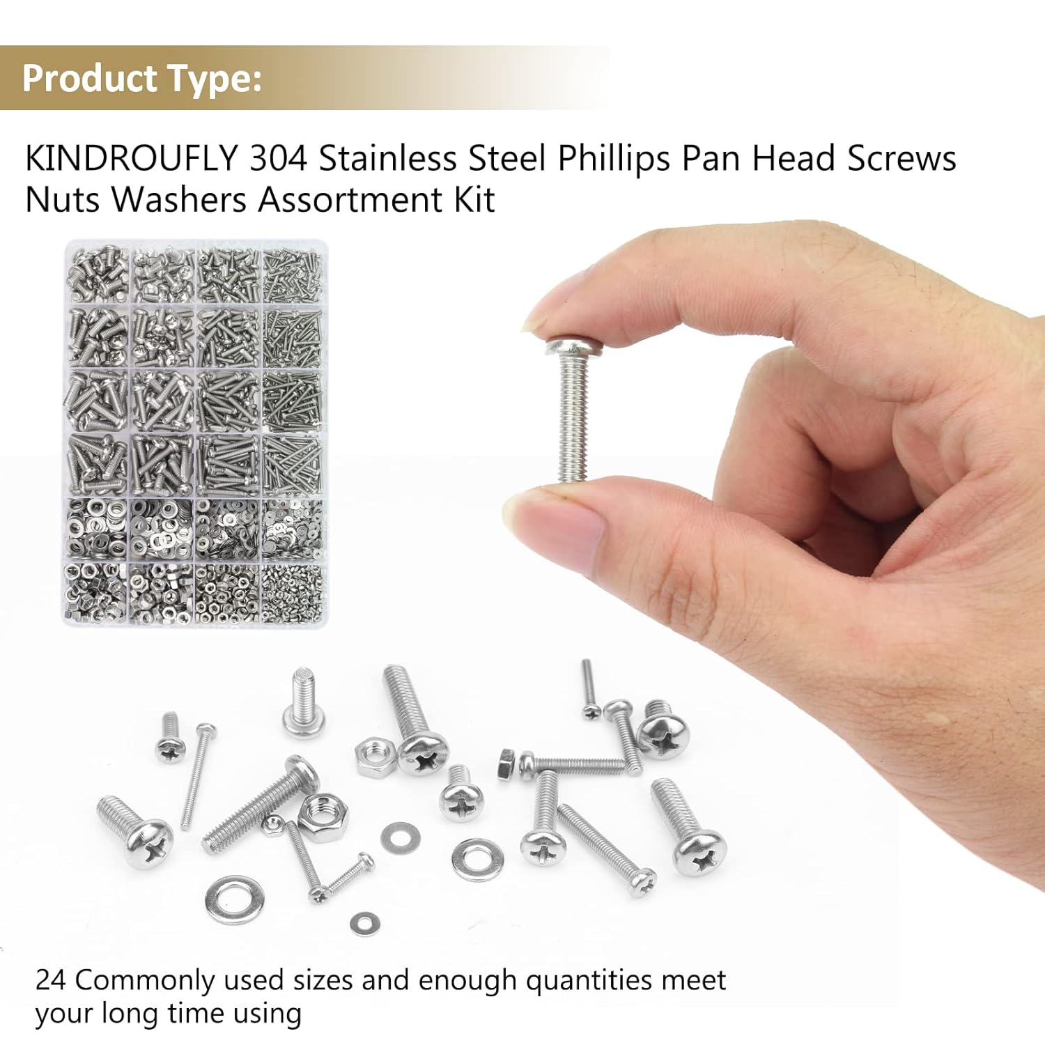 1110 Pieces M2 M3 M4 M5 Screws Nuts Washers Assortment Kit, Metric Screw Set, Bolts and Nuts, Machine Screws, Fully Machine Thread (Silver, Phillips Pan Head Machine Screws Kit)